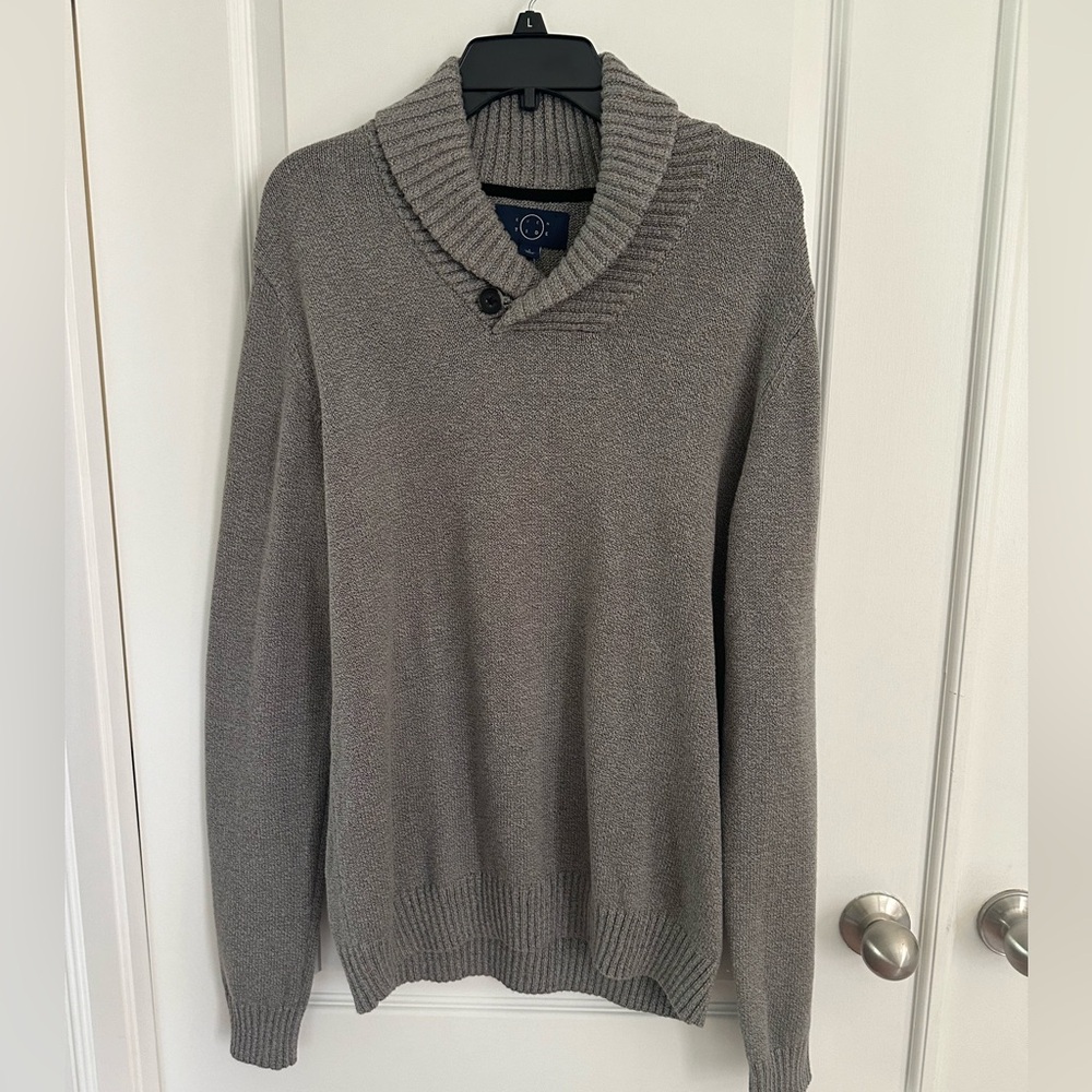 Even Tide Shawl Collar w Button Gray‎ Sweater Large NWT